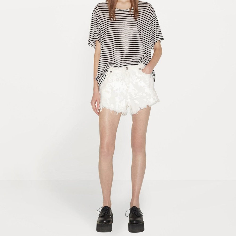 R13 paint plastered white shredded hem grunge high waist shorts size 27